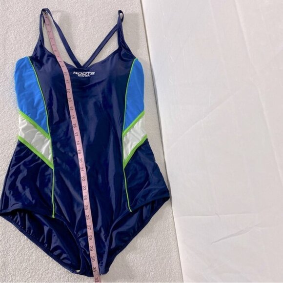 Roots Navy Blue Green One Piece swimsuit Bathing Suit 14 - Picture 15 of 15